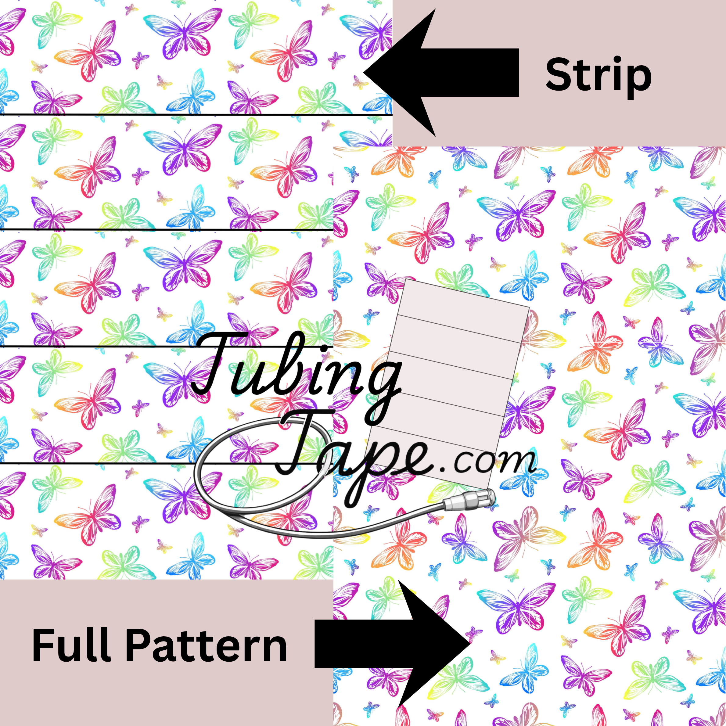 White Neon Butterflies Tubing Tape Sheet