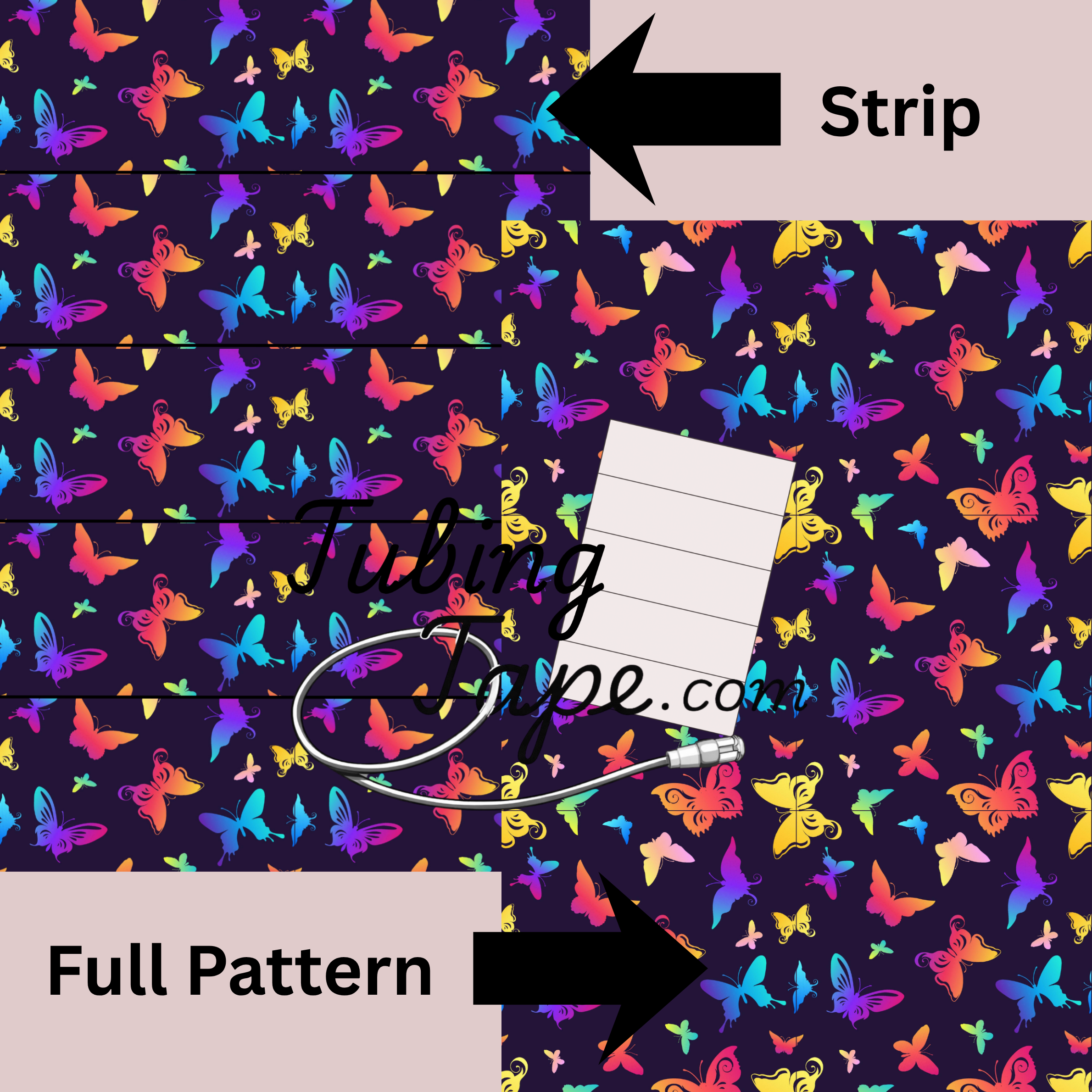 Black Neon Butterflies Tubing Tape Sheet