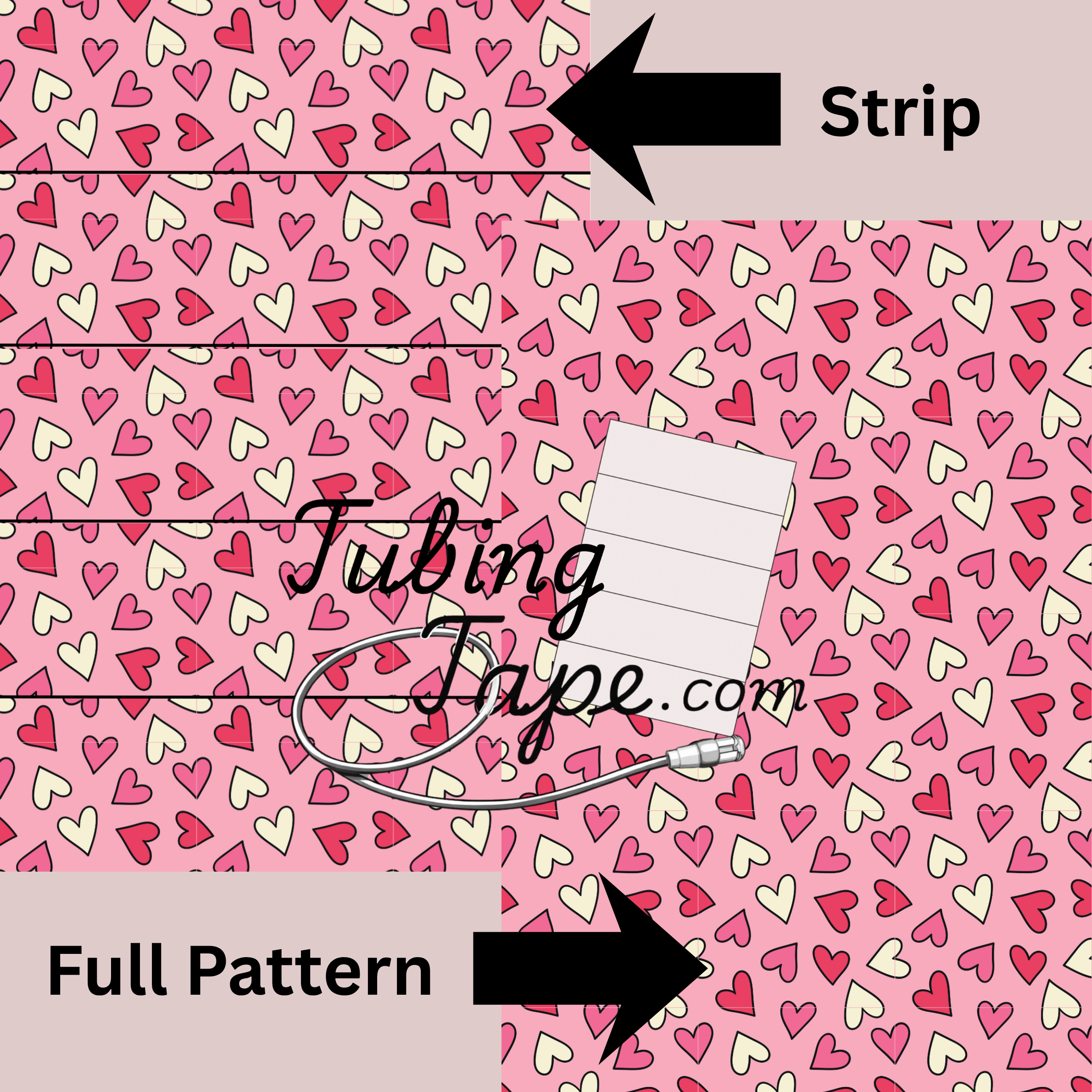 Pink & Cream Hearts Tubing Tape Sheet